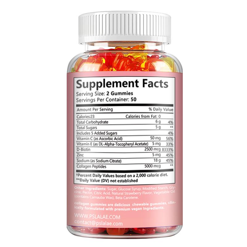 Pslalae - 5000mcg Collagen Gummies - Biotin + Vitamin C - Hair, Skin, and Nail Health