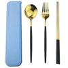 Travel Flatware Cutlery Set with Box Stainless Steel Dinnerware Set Chopstick Portable Fork Spoon Set Kitchen Tableware Set