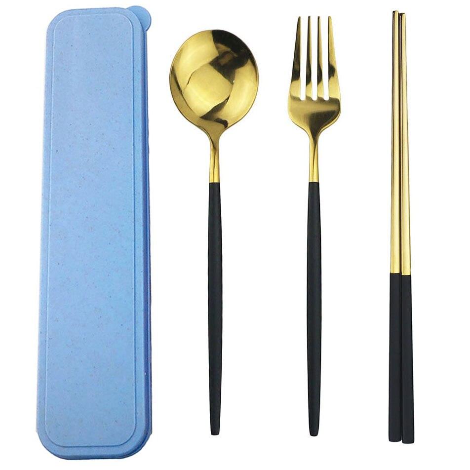 Дорожный набор столовых приборов с коробкой, набор столовой посуды из нержавеющей стали, палочки для еды, портативная вилка, набор ложек, набор кухонной посуды