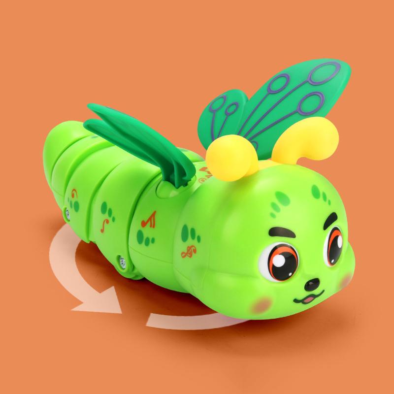 Трюковая вращающаяся игрушка-гусеница, электрическая вращающаяся на 360° музыкальная игрушка-гусеница с крыльями, ползающая гусеница, ползающая машинка
