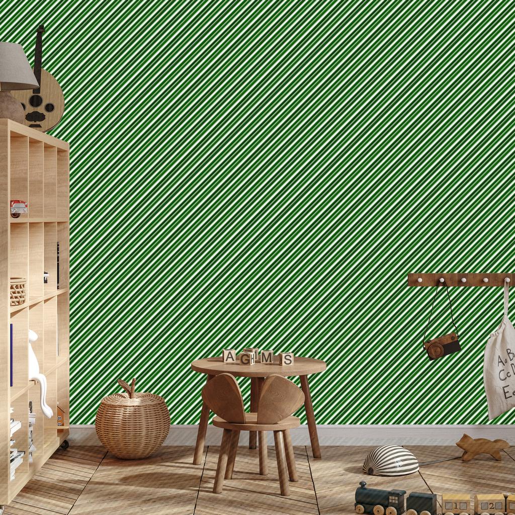 Christmas Stripes Green Wallpaper for Living Room and Bedroom 50x1000
