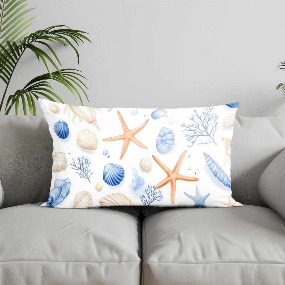 Home Decor Sea Turtles and Wavy Pattern Suitable For Sofa Bedroom Car Pillow Cover Cushion Rectangular Back Cushion