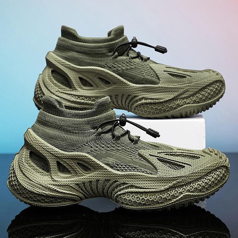 Men's Shoes Summer New Breathable Fly-woven Mesh Trend Elastic Band One Pedal Casual Platform Sports Dad Shoes
