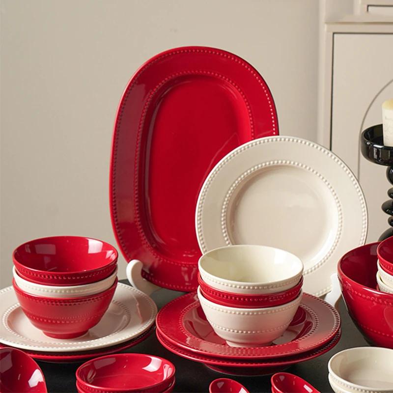 Легкая роскошная свадебная керамическая тарелка, высококачественные однотонные рельефные обеденные тарелки, бытовые тарелки для повседневного использования, вечеринки, торта, десерта и закусок