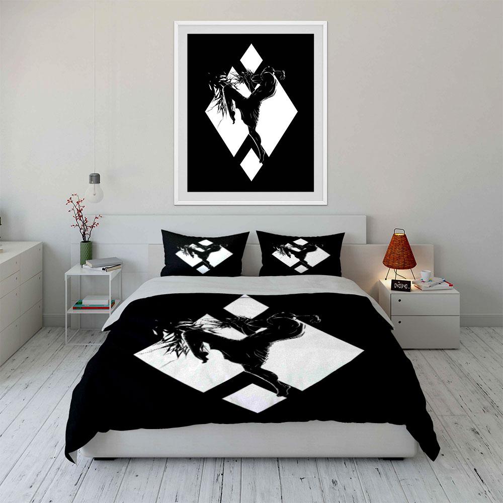 Silhouetted fighter and squares. Bedding sets Duvet cover sets Duvet covers Pillowcases(1* Duvet Cover 2* Pillowcases without duvet insert)