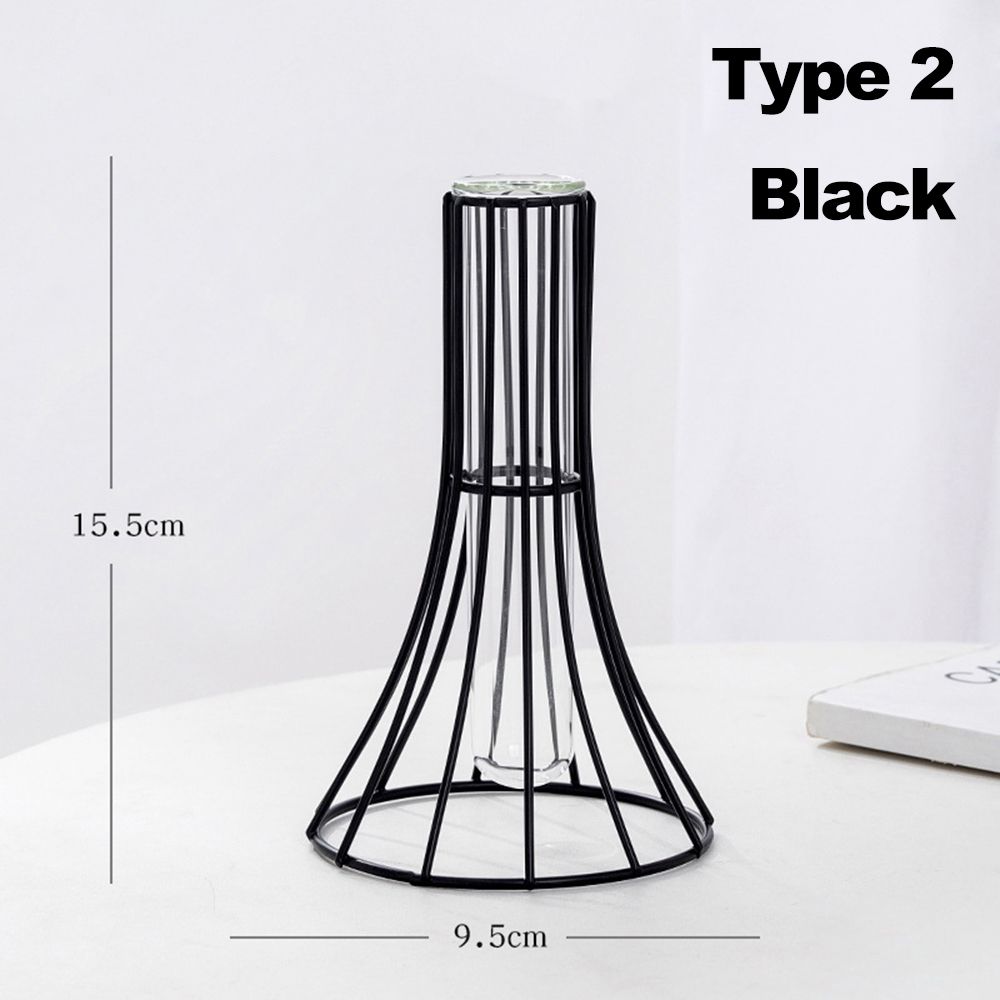 Nordic Styles Hydroponic Flower Vase Geometric Line Frame Iron Art Vase Glass Test Tube Metal Holder Home Decoration Craft Gift