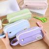 Student Solid Color Pencil Case Three-layer Large Capacity Pencil Cases Waterproof Durable Fabric Stationery Bag