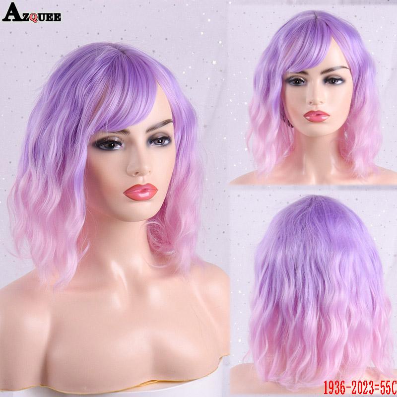 MISS WIG Женский короткий парик с волнистыми волосами и челкой, омбре, коричневый, синий, светлый, парики из синтетического волокна, подходят для косплея, вечеринки, повседневного использования