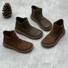 Fashion Booties Cowhide Flat Vintage Leather Vintage Brown Zipper Old Man Shoes Winter Women's Shoes Riding Boots Ankle Boots