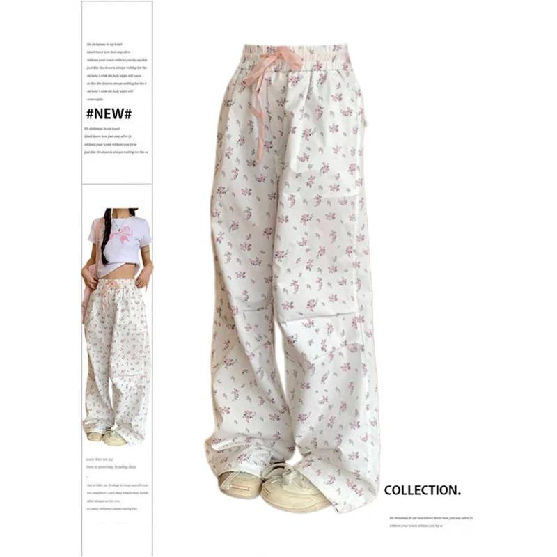 Women's Flower Print Pants Y2k 2000s Fashion High Waist Baggy Trousers Harajuku Wide Leg Pants 90s Aesthetic Fashion Clothes New