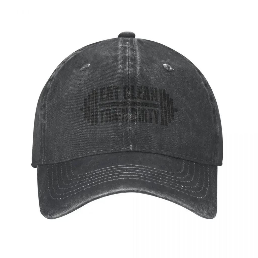 Eat Clean Train Dirty Gym Cool Baseball Cap Vintage Distressed Cotton Snapback Cap Unisex Outdoor All Seasons Travel Hats Cap