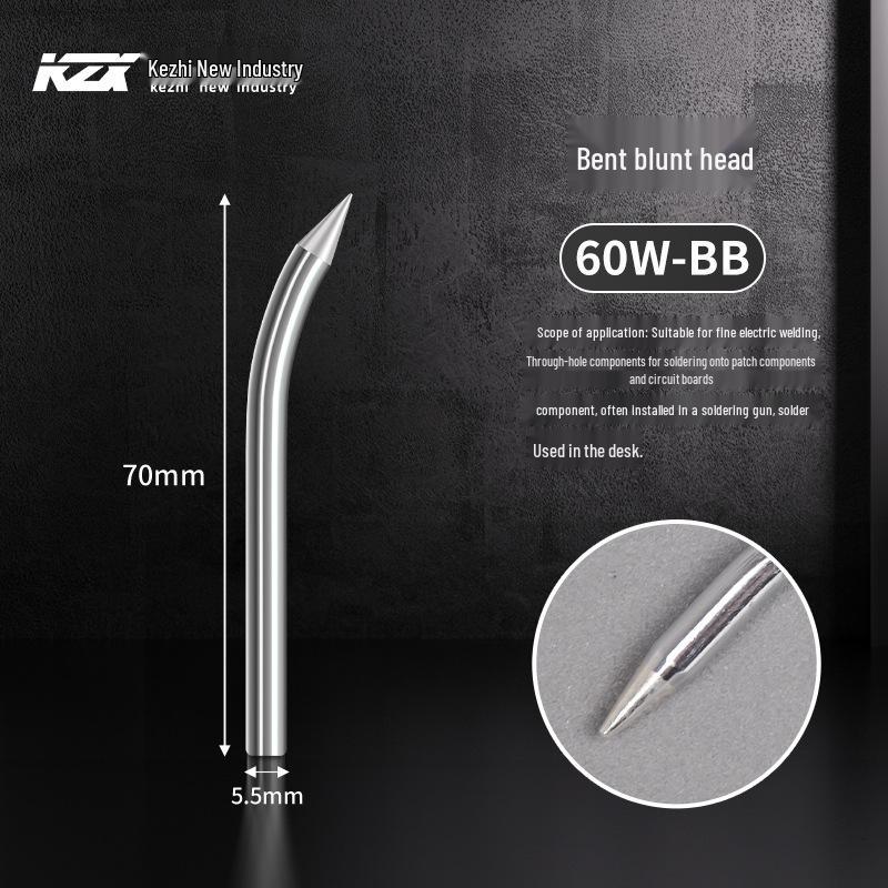 Kezhi 60W External Heating Soldering Iron Tip, Bent Nozzle, Special D Series, Beveled Solder Head