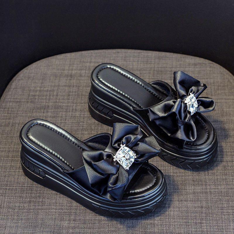 9CM Women's Fashion Wedge Slippers Rhinestone Decoration Women's Sandals Summer New Thick-soled Slippers Beach Casual Shoes