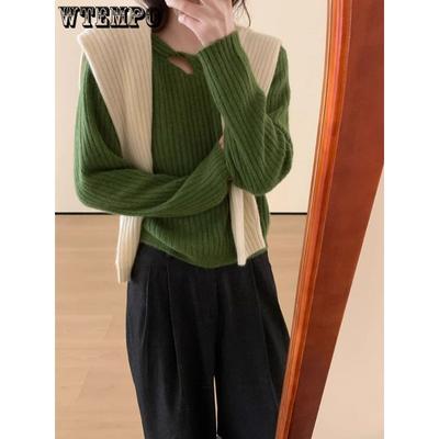 Пуловер с вырезом, свитер с длинными рукавами, вязаный свитер, базовый топ, осень и зима, новый стиль