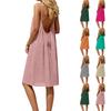 Женское платье без спинки на тонких бретельках, Летнее платье без рукавов с тонкими бретельками, Свободное короткое платье для пляжного отдыха, С завязками на спине.