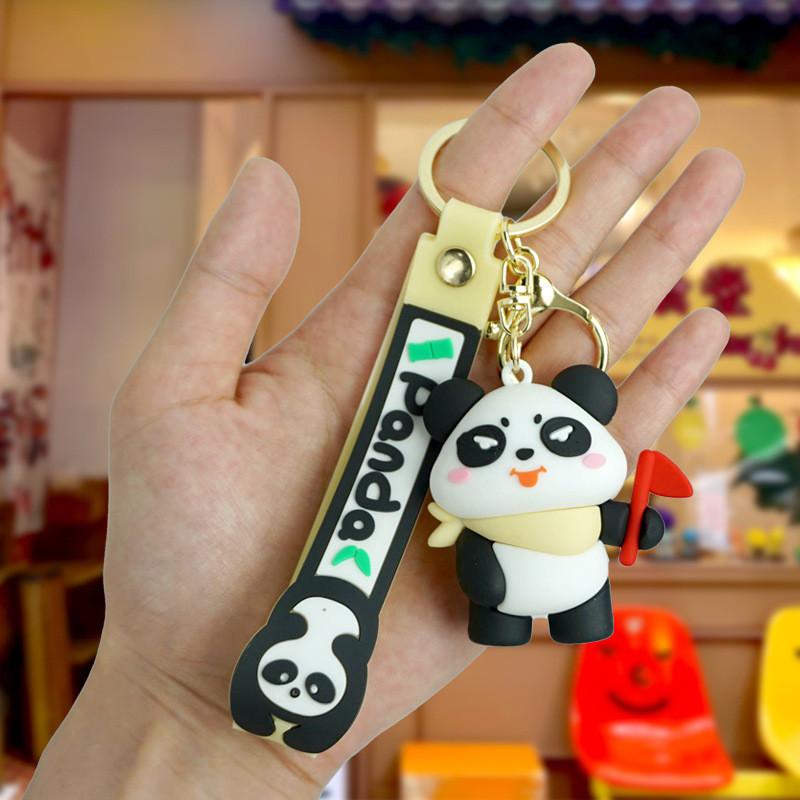 Whimsical Panda Cartoon Keychain Creative Rubber Charm For Backpack Or Keys Car