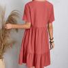 Летние свободные однотонные женские повседневные платья с коротким рукавом, модное винтажное элегантное сексуальное платье с баской, женское свободное платье с оборками на талии 25924