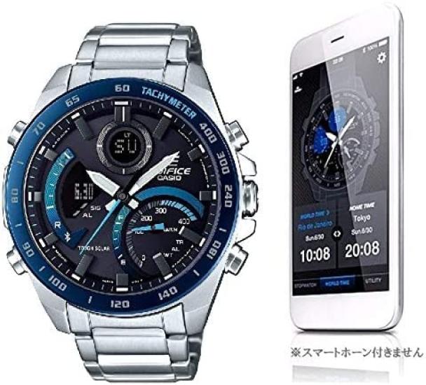 EDIFICE Смартфон, Tough Solar, Деловые, Нержавеющая сталь, Водонепроницаемые, CASIO, Bluetooth, Совместимость, ECB-900DB-1B, Хронограф, Календарь, Аналогово-цифровые,