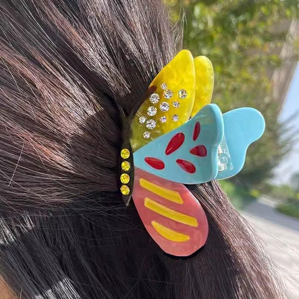 Заколка-краб для волос Elf Acetate Butterfly Hair Claw Zircon Large Shark Rhinestone Butterfly Hair Clip Female