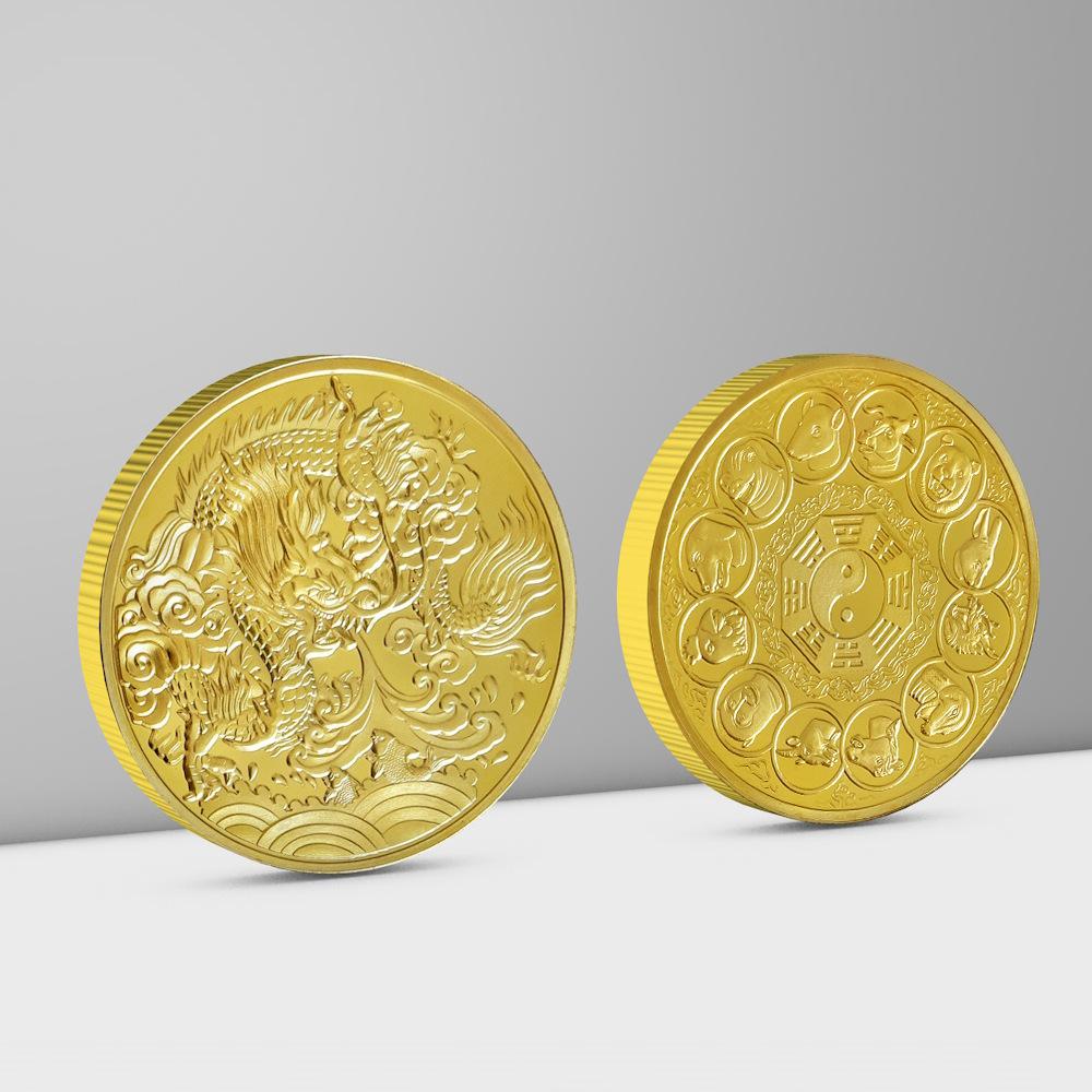 Chinese Dragon Zodiac Painted Metal Coin Badge Creative Souvenirs Creative Coins Fashion Toy Ornaments