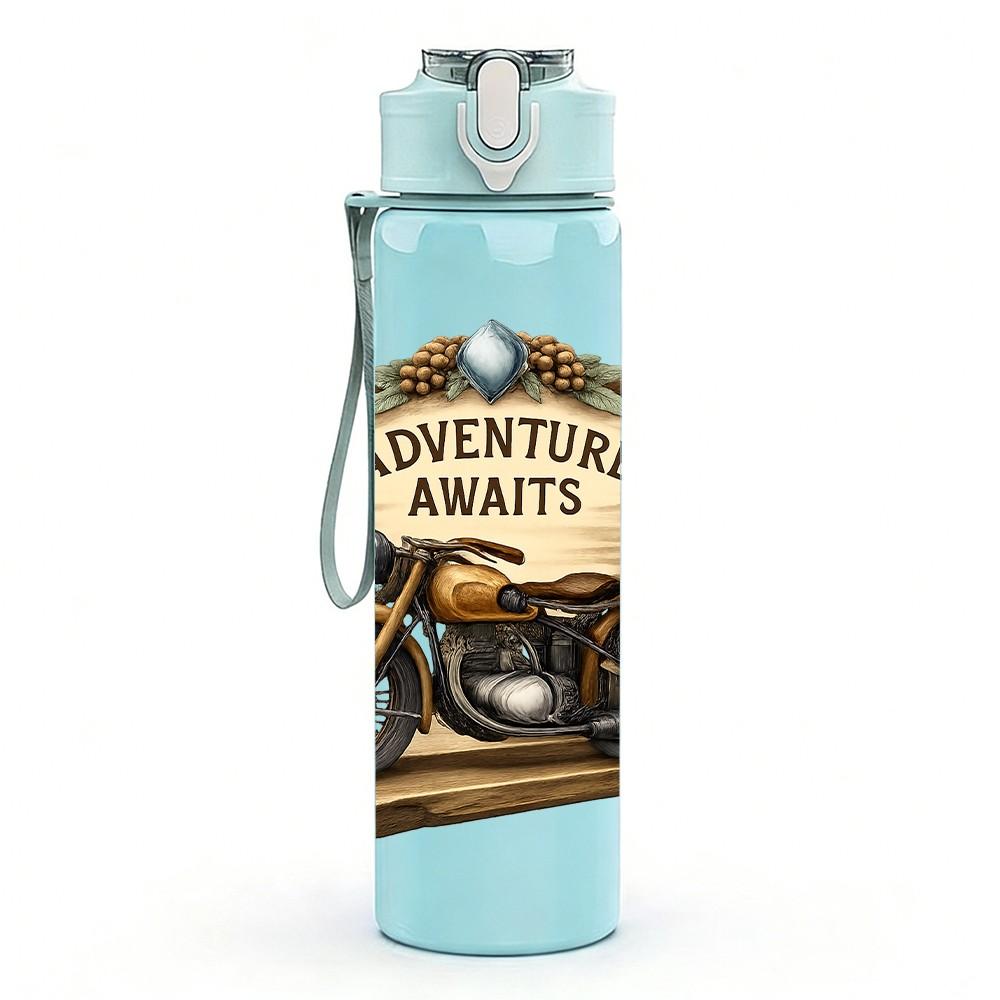 1PC Adventure Awaits Motorcycle Art 750ml Color Plastic Sports Water Bottle Leakproof Flip Straw Lid Suitable for Sports Office Home Use