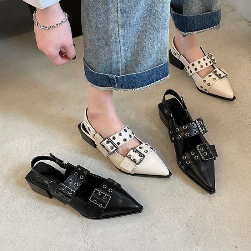 Fashion Pointy Mary Jane Shoes for Women 2025 Summer Model with Skirt Small Leather Shoes Retro Chunky Single Shoes for Women