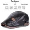 Forward Peaked Cap Men Beret Hat Solid Color Leather Flat Cap Retro   Driving