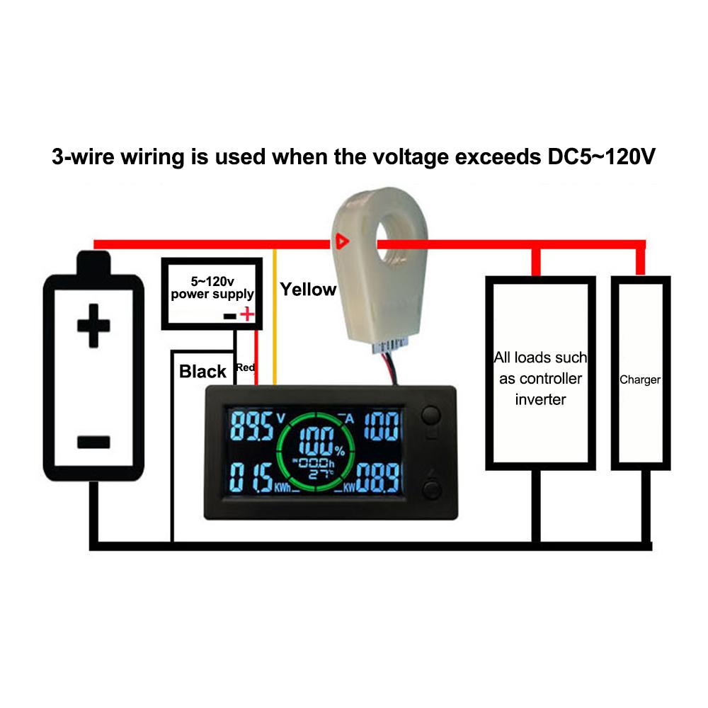 DC 300V 50A 100A 200A Заряд-разрядный счетчик Холла Индикатор емкости аккумулятора Цифровой вольтметр Амперметр Кулонометр Мощность Ваттметр