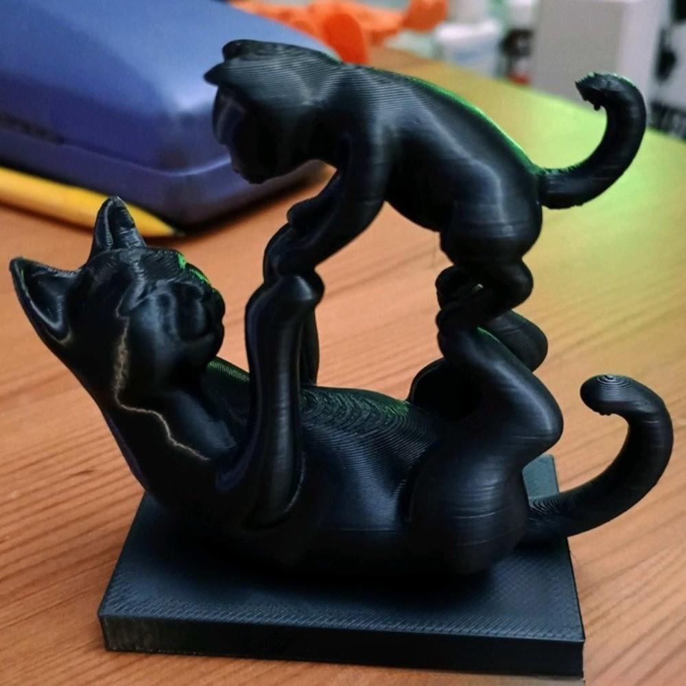 3D Print Parent Child Cat Statue Minimalist Cat Desktop Ornament Gift for Cat Lovers