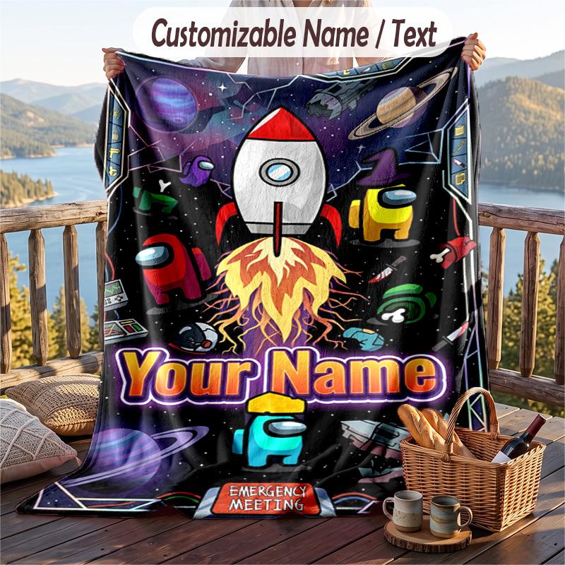 Among Us Flannel Blanket, Personalized Custom Name Text, Soft Warm Plush Throw Blanket For Gift