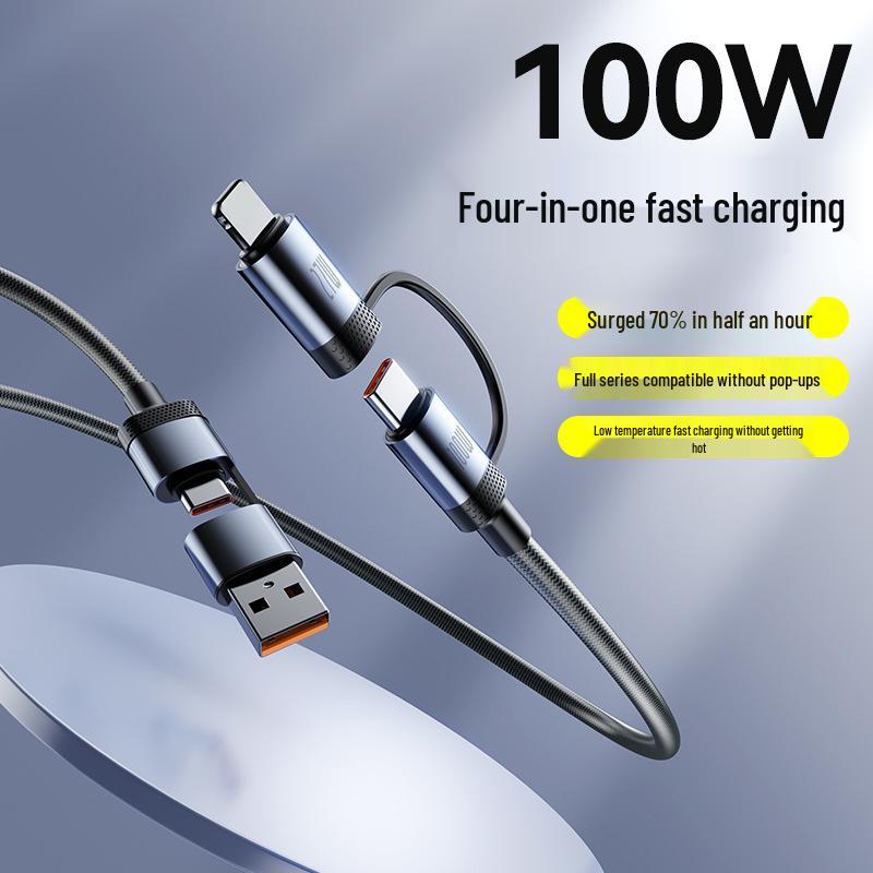 Huawei & Apple Двойной кабель Type-C 4-в-1 PD100W для быстрой зарядки, плетеный