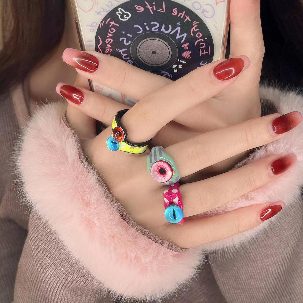 Креативное кольцо с каплей масла с большими глазами: Необычный, универсальный дизайн с открытыми пальцами для модниц.