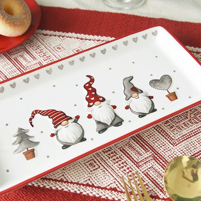 Rectangular Ceramic Dinner Plate Christmas Plate Santa Claus Pattern Afternoon Tea Dessert Tray Kitchen Steak Plate Tableware