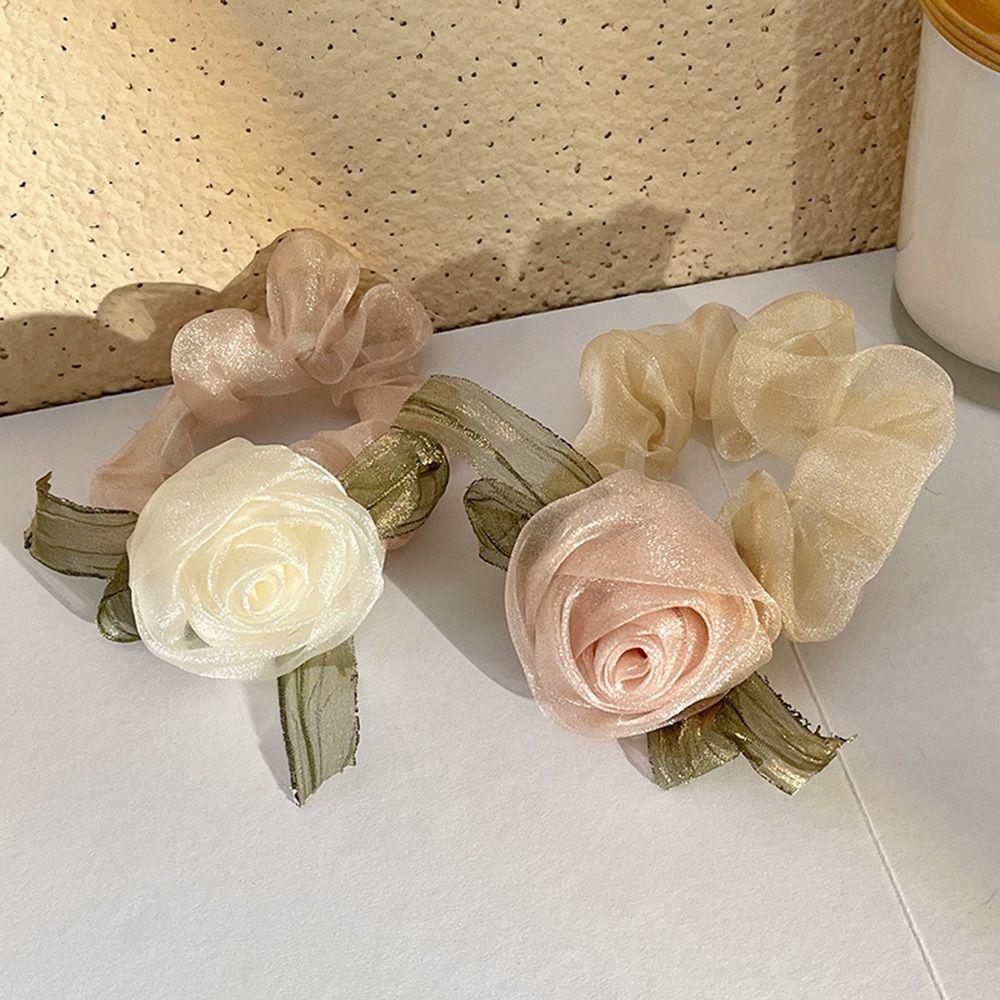 Gift Simple Women Hair Ring Ponytail Holder Korean Style Hair Rope Rose Flower Hair Scrunchies