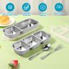 2 Pcs Stainless Steel Lunch Box with Lid Fork Spoon Utensil Portable Snack Container Divided Food Fruit Salad Bento Box