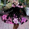 Girl Casual 3D Stars Bloom with Flowers Print Round Neck Long Sleeve Dress Kid Princess Dress
