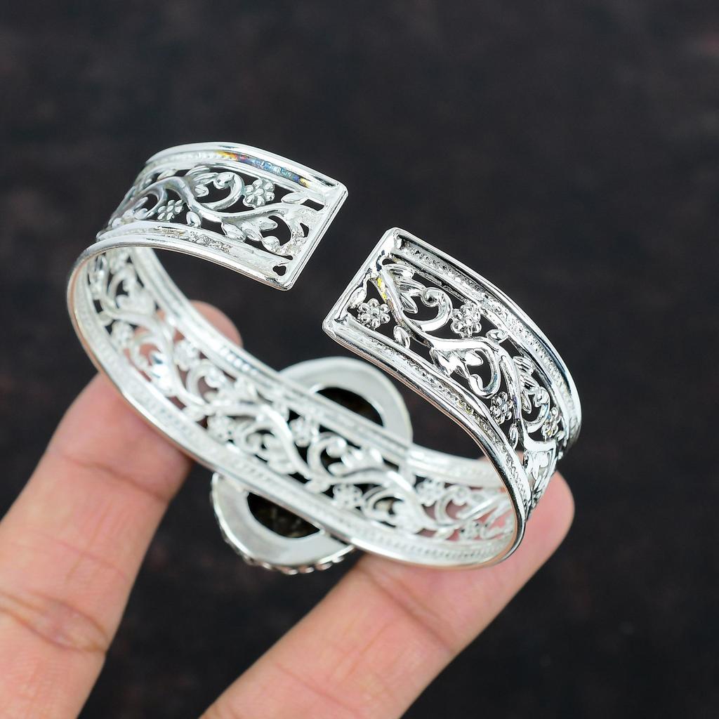 Браслет Turritella Agate, браслет-манжета из натурального драгоценного камня, элегантные ювелирные изделия, браслет-манжета из стерлингового серебра 925 пробы, регулируемый браслет, браслет ручной работы