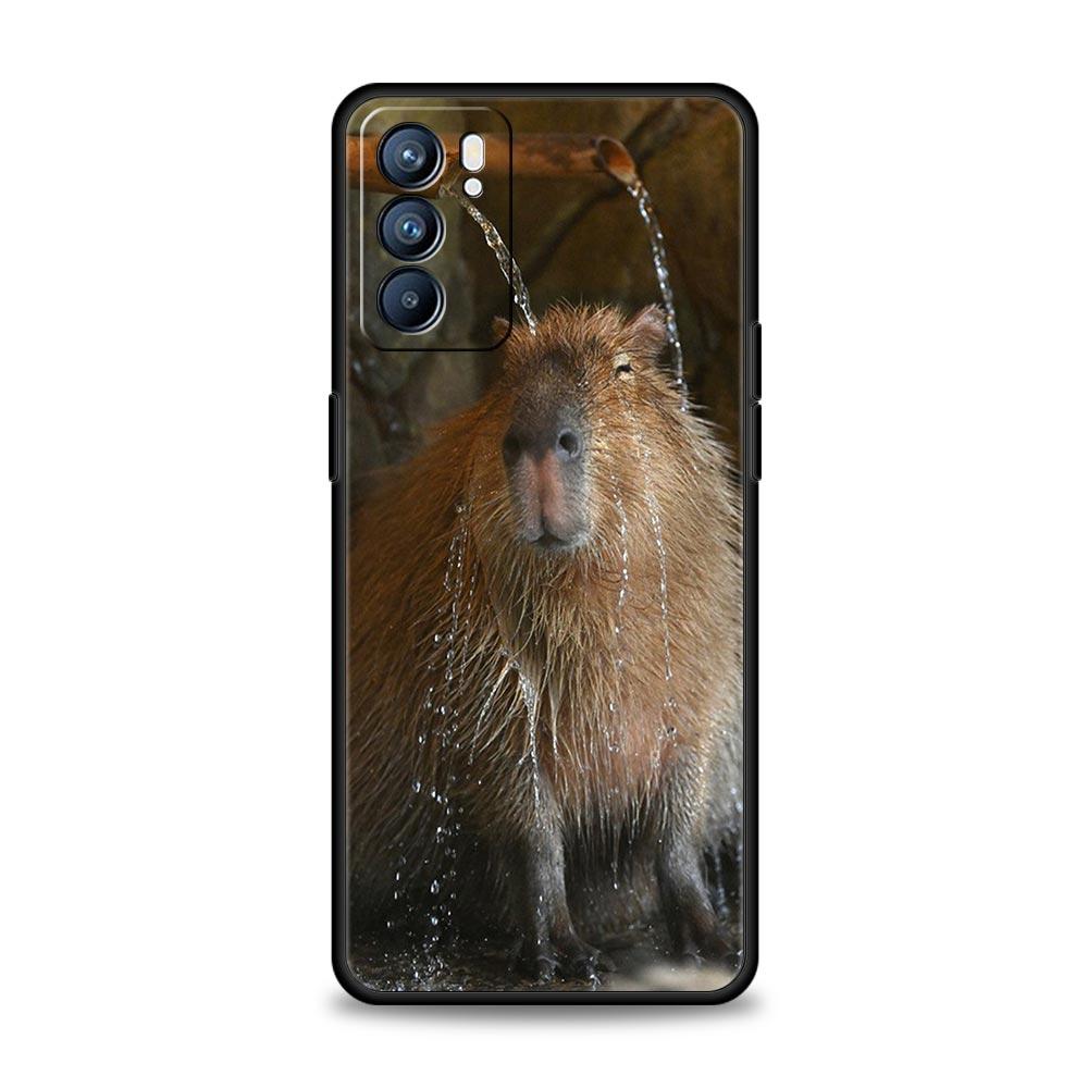Cute Capybara Case For Oppo Find X6 Pro X5 A54 A53 A52 A9 2020 A15 A95 A17 A16 A76 A74 A57 Reno7 Reno6 Pro Plus 5G Black Cover