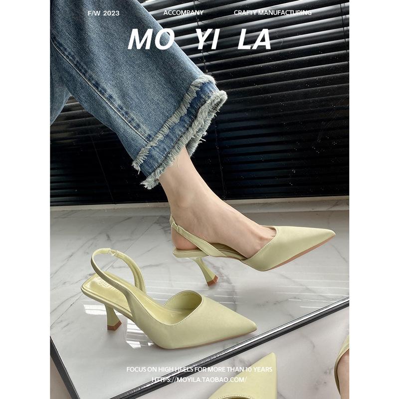 Женские тонкие босоножки на среднем каблуке, модное платье с острым носком, женская обувь, летние новые туфли-лодочки для вечеринок с открытой пяткой, женские тапочки, дизайнер