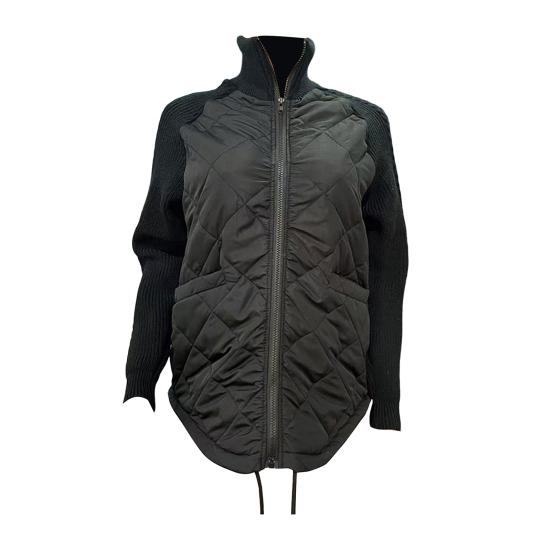 Womens Solid Color Knitted Patchwork Quilted Jacket Casual Lightweight Stand Collar Long Sleeve Zip Jackets Padded Outerwear Coats