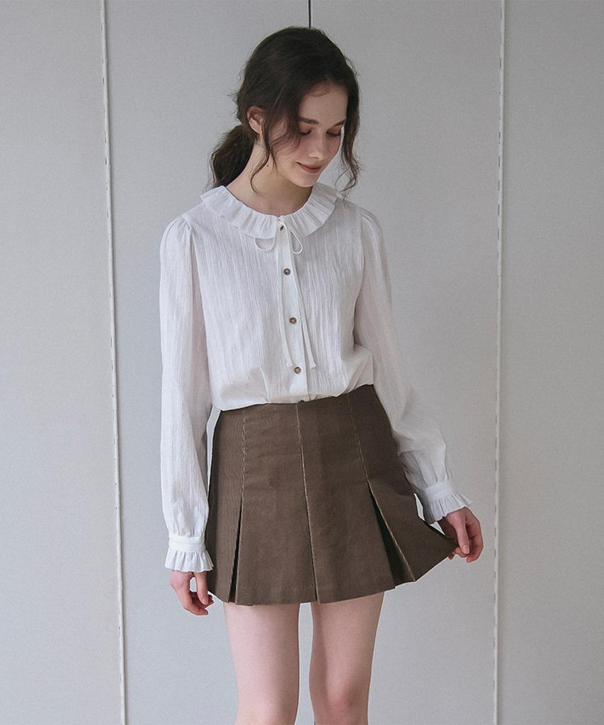 Bember Corduroy Pleated Skirt Pants_Brown