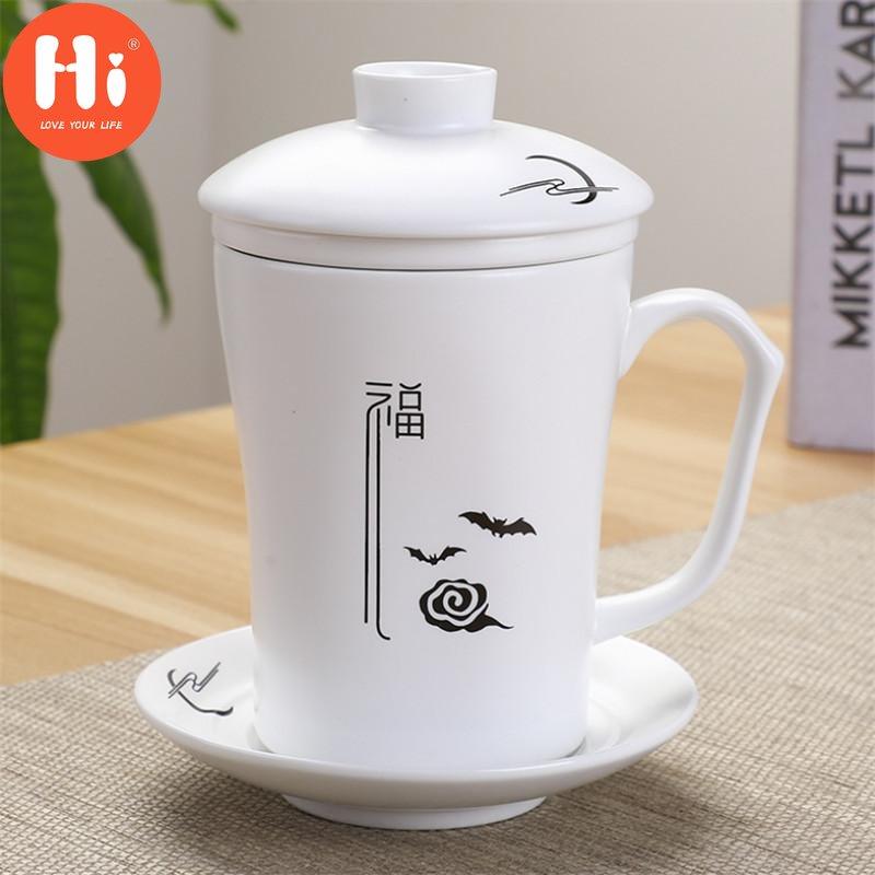 Креативная простая чайная чашка с фильтром, керамическая одинарная офисная кружка для воды в стиле кунг-фу с крышкой, чайный сервиз, бытовой фарфоровая чайная чашка, подарок