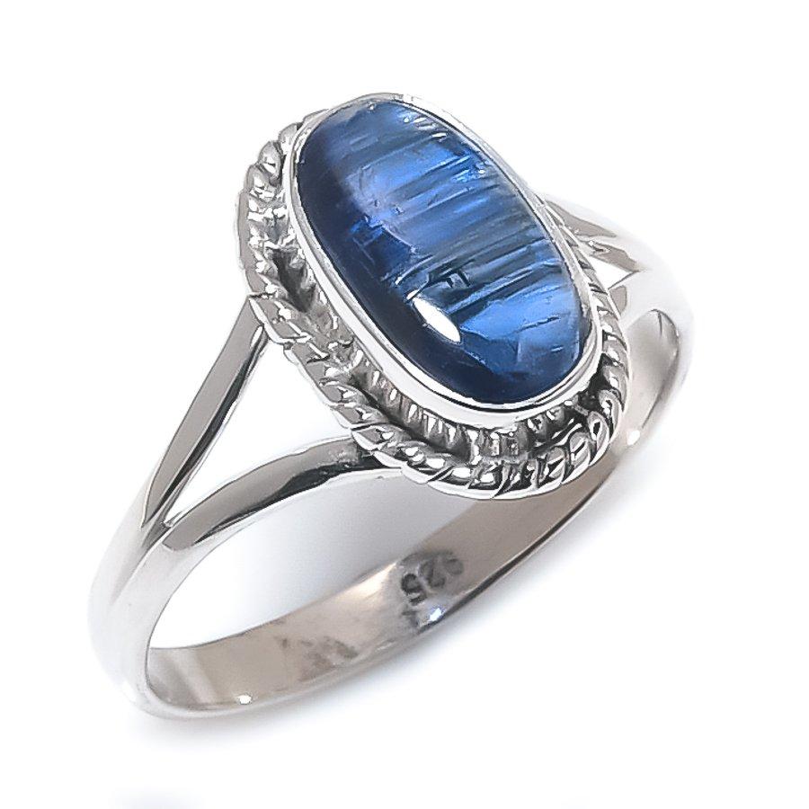 Natural Blue Kyanite Gemstone Handmade 925 Solid Silver Jewelry Ring Size 8 t8C86