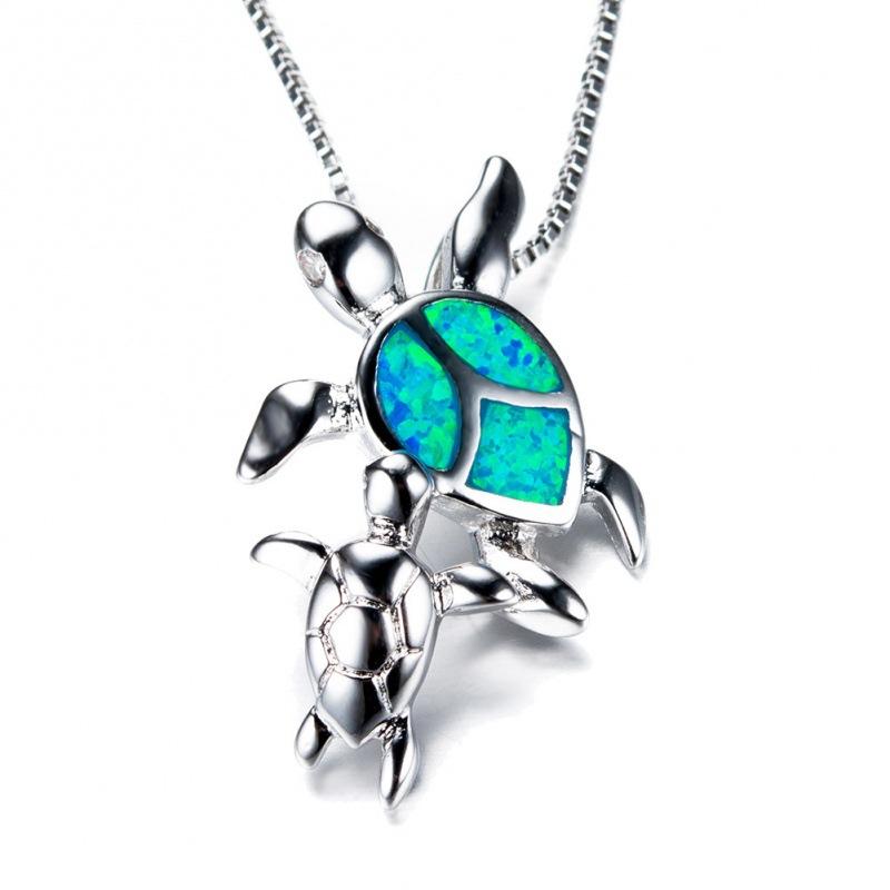 Summer European and American fashion boutique two turtles Opal pendant necklace creative design sense neck chain collarbone chain