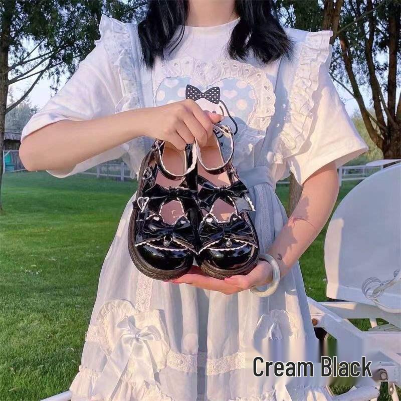 Милые японские туфли лолиты из кожи - Женский колледжный стиль, круглый носок, бантик, форма JK