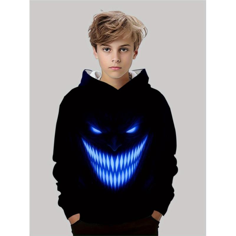 Boys' 3D Hooded Sweatshirt for Living Room Wear, Soft Fabric with Blue Glow Design, Comfortable And Durable, Ideal for Daily Use