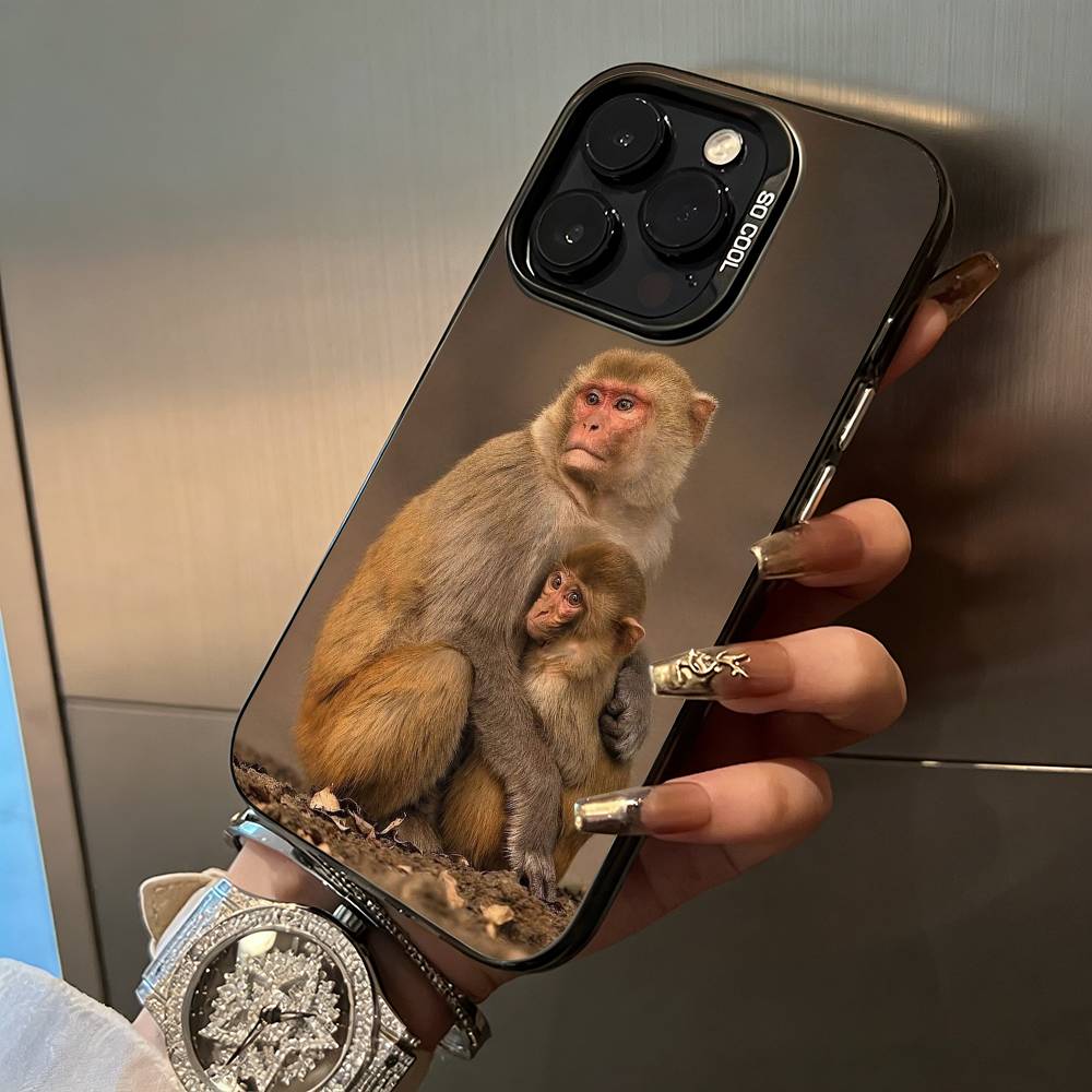 С-милый забавный чехол-обезьянка для iPhone 17,16,15,14,13,12,11 Plus Pro Max Цветной серебристый чехол для телефона
