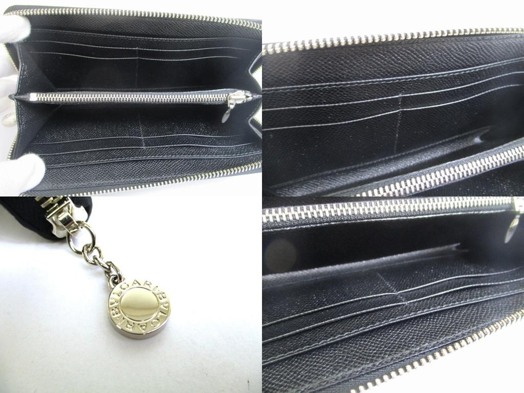 Authentic BVLGARI BVLGARIBVLGARI Black Leather Round Zip Long Wallet #a970  Pre-owned