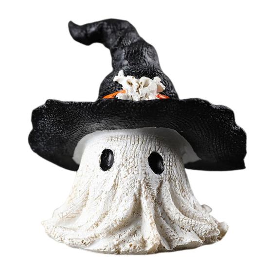 Halloween Ornament Ghost Mage Style Resin Statue Playful Smile Face Figure Lightweight Halloween Party Decor