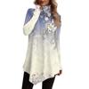 Casual Fashion Print Shirt Tops High Neck Irregular Hem Long Sleeve Pullover Tops